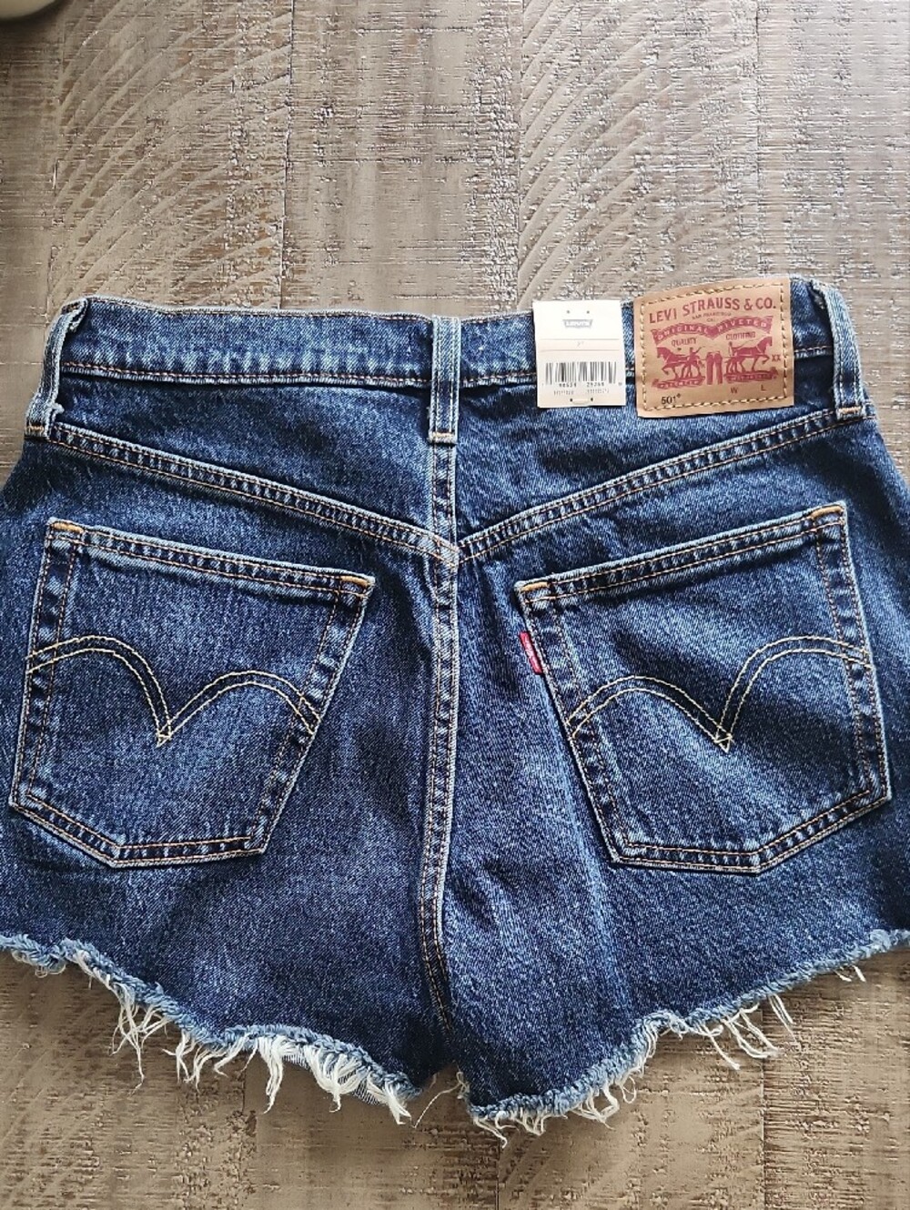 Levi's Dark Blue Distressed Cutoff Jean Shorts - Picture 4 of 5